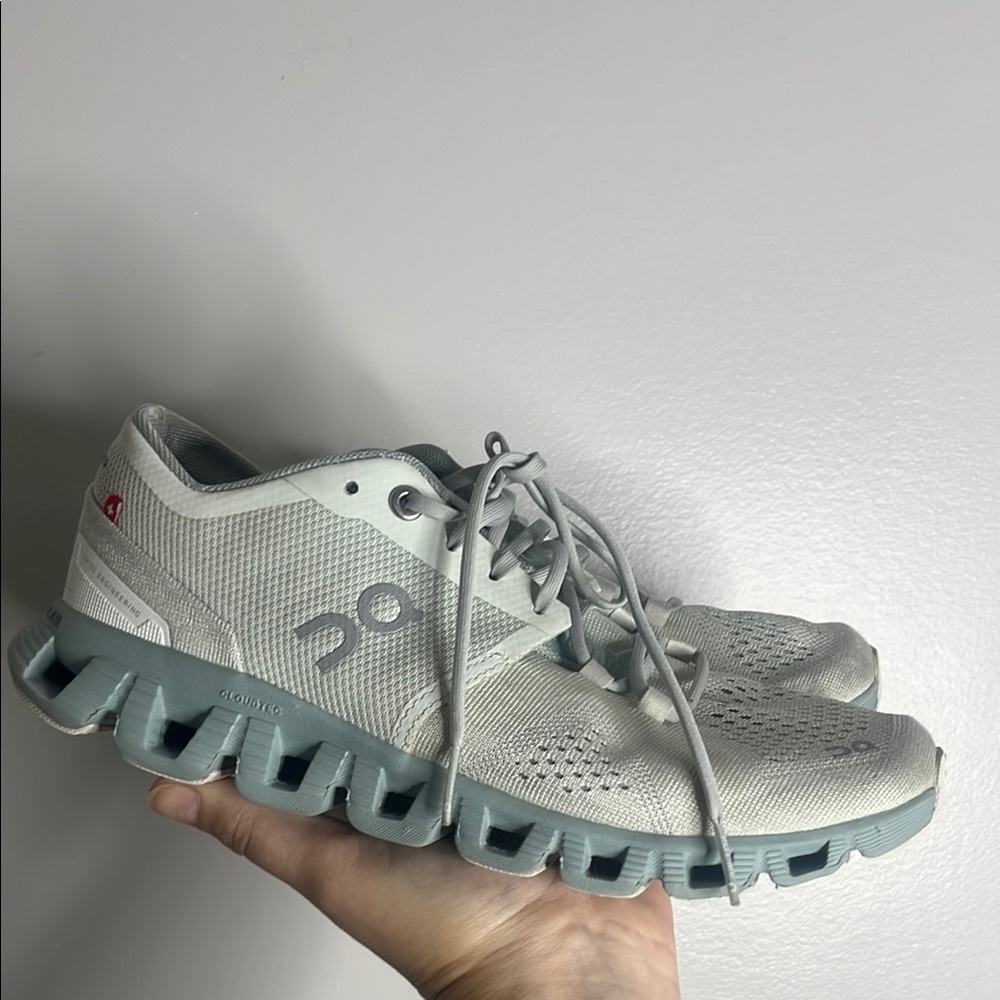On Running Cloud Sneakers in Light Gray and Teal